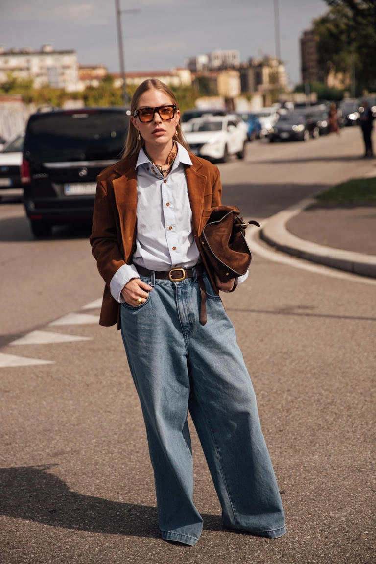 farmerke širokih nogavica, street style