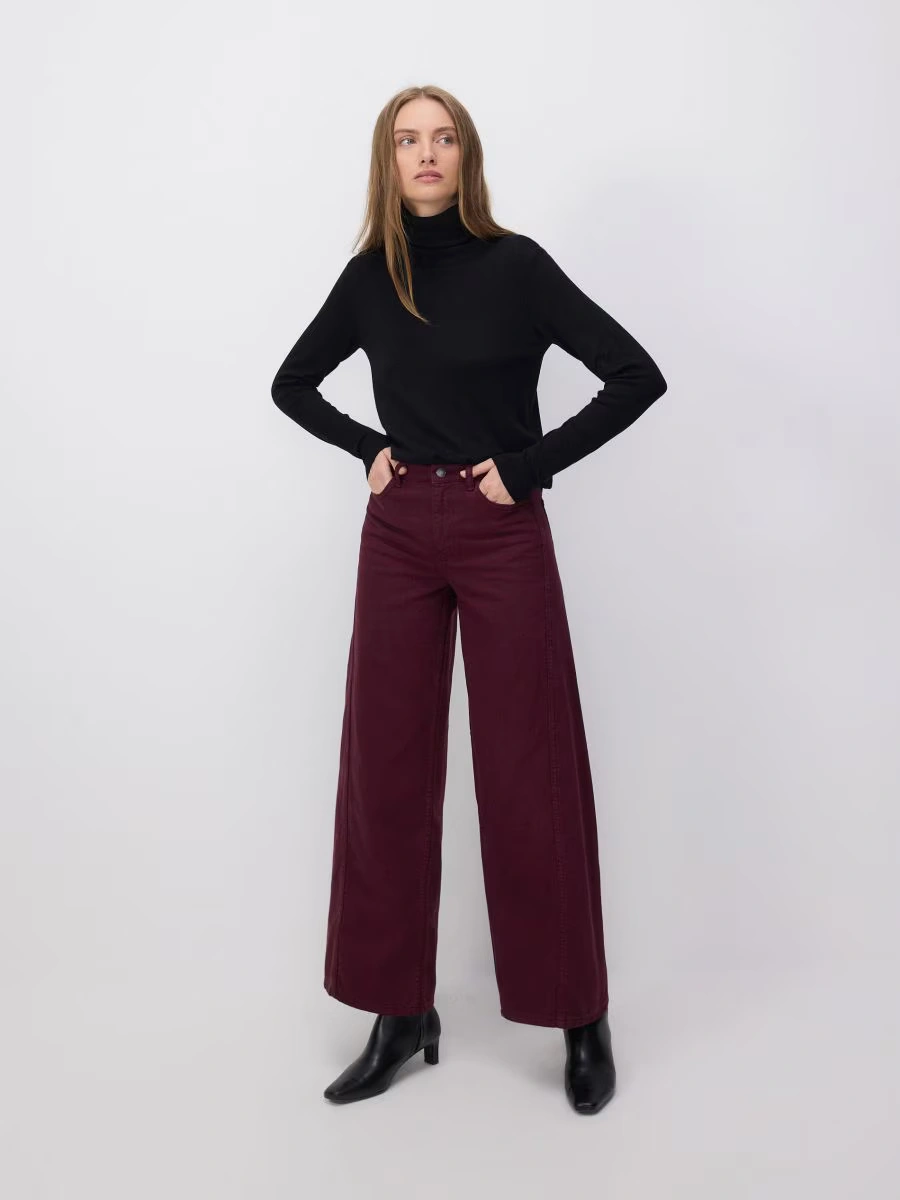 reserved wide leg bordo farmerke